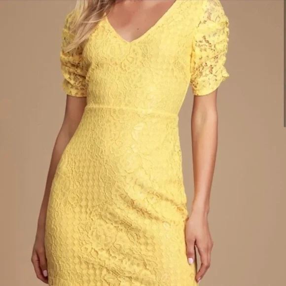 LuLus Yellow Lace Dress - Picture 2 of 5
